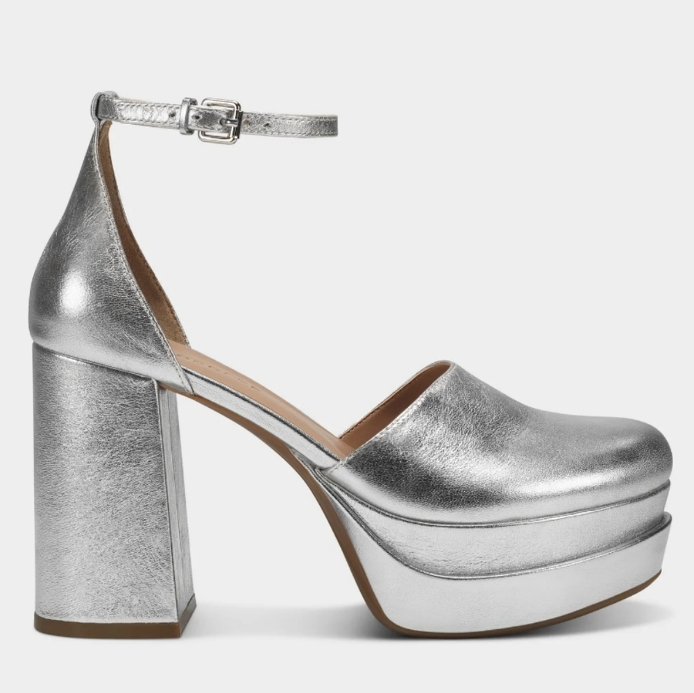 Aerosoles The Callan Mary Jane Platform Pump Silver Leather